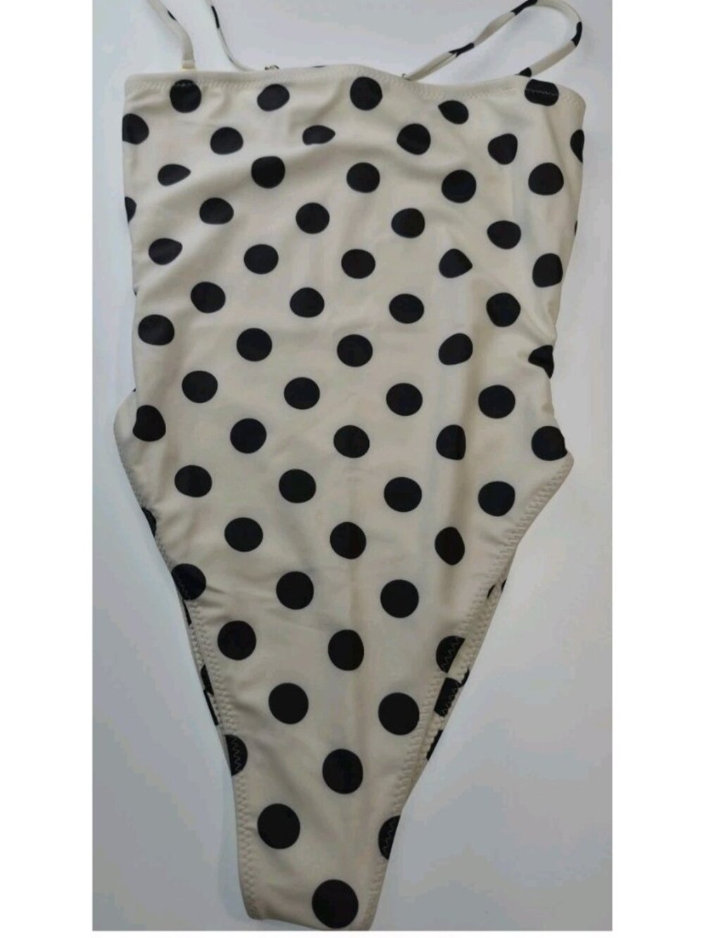 SAME Los Angeles Polka Dot One Piece Swimsuit XS NWT Cream Black High Cut